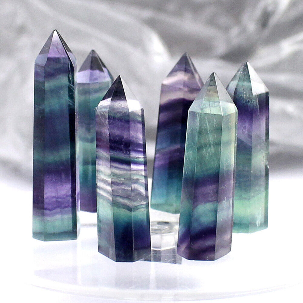 5PCS Rare Natural Rock Fluorite Quartz Crystal Stone Point Healing Wand Obelisk Unbranded Does not apply