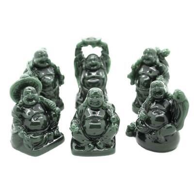 SET OF 6 HAPPY BUDDHA STATUES 2" Green Color Resin Hotei Fat Laughing Feng Shui Без бренда