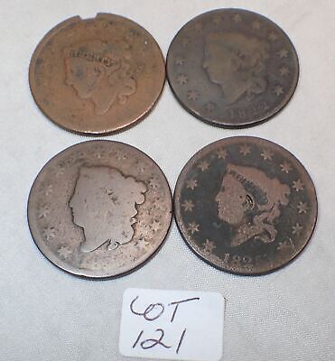 Group of 4 United States Large Classic Head One Cent Coins 1822-1825 Lot # 121 Без бренда