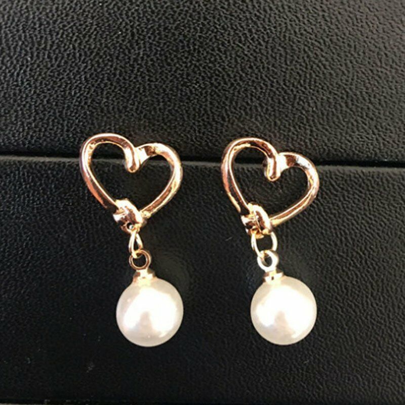 Heart Zircon Pearl Earrings Stud Dangle Women Wedding Party Jewelry Fashion Gift Rinhoo Does not apply