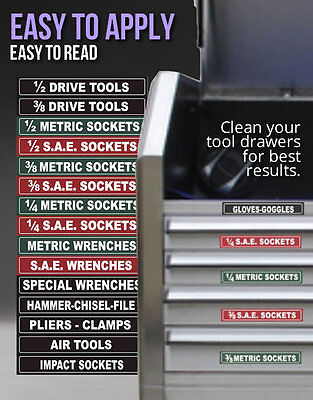 TOOL BOX LABELS Organize Wrenches Sockets & Cabinets fast & easy - Green Edition SteelLabels.com ATLBX001