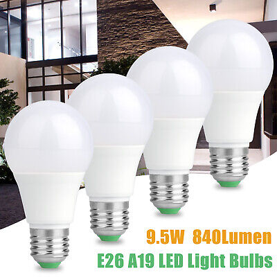 4x E26 A19 LED White Light Bulbs 6000K 9.5W 840Lumen Daylight Energy Saving Lamp EEEKit Does Not Apply