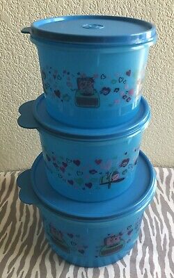 Tupperware Set of 3 Round Nesting Canisters Sheer Blue w/ Matching Seals New Tupperware - фотография #2