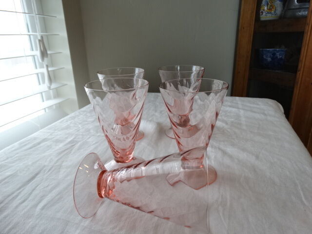Vintage Set of 4 Morgantown Glass Pink Festoon/Drape Optic 10 oz Footed Tumblers Morgantown N/A - фотография #2