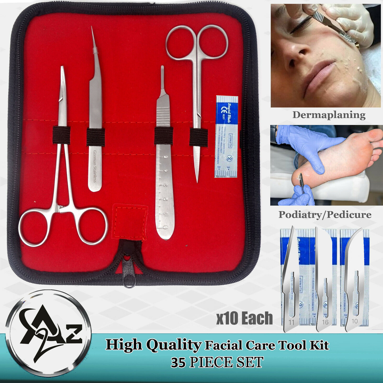 Best Dermaplaning Dead Skin Removing Face Care Kit - Disposable Blade #16,10,11  A2Z SCILAB Does Not Apply
