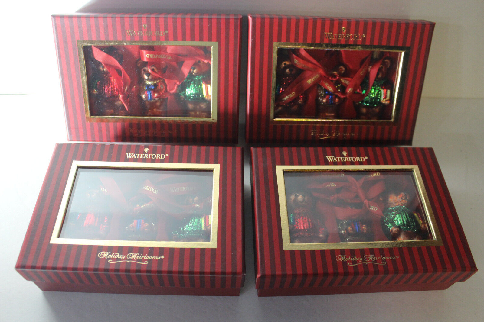 Set of 3 Waterford Holiday Heirlooms Teddy Bears Christmas Ornaments x 4 boxes! Waterford