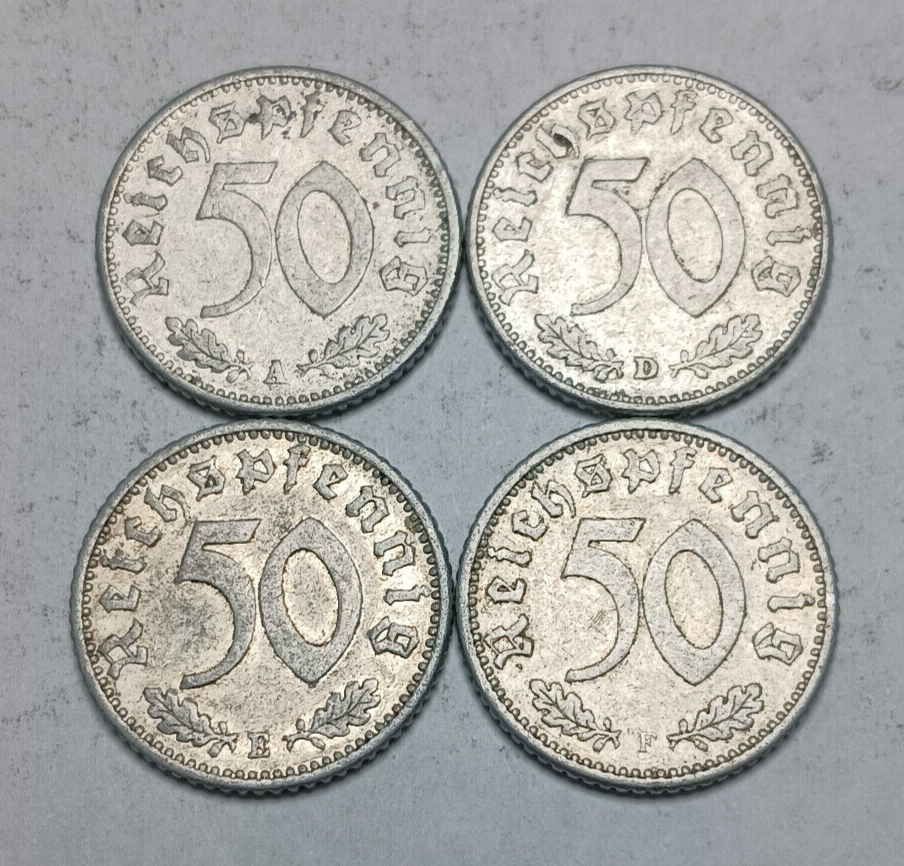 Lot Germany Third Reich 1935 50 Reichspfennig - WWII Coins - Mint Marks A D E F Без бренда