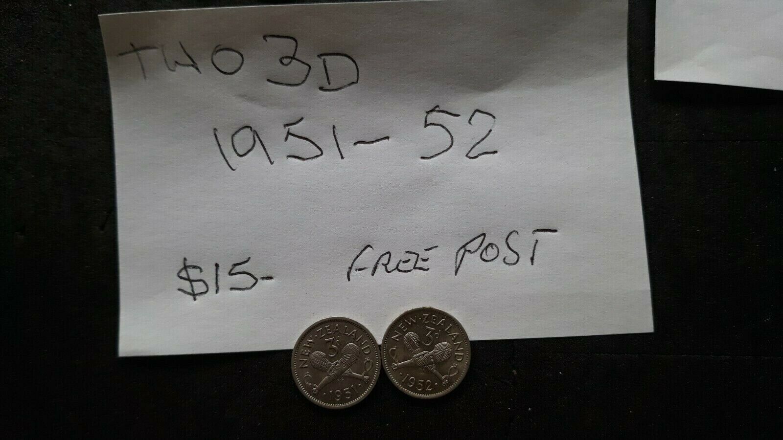 new Zealand coins 3ds see photos x2 1951 52 free post top coins  Без бренда