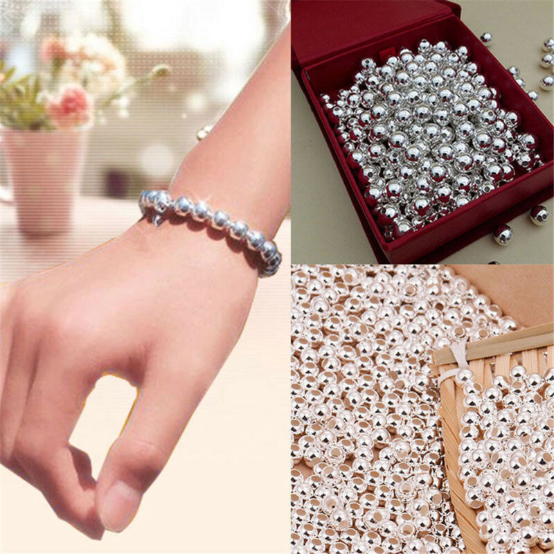 100PCS Genuine 925 Sterling Silver Round Ball Beads DIY Jewelry Making Findings  Yanqueens Does not apply - фотография #7