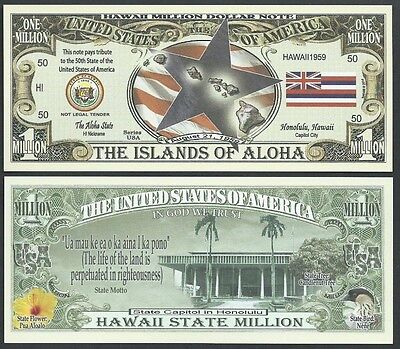 Lot of 500 Bills - HAWAII STATE MILLION DOLLAR BILL w MAP, SEAL, FLAG, CAPITOL  Без бренда