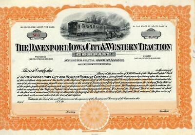 NOS 2 1910s DAVENPORT IOWA CITY WESTERN TRACTION RR PAPER STOCK CERTIFICATE Без бренда