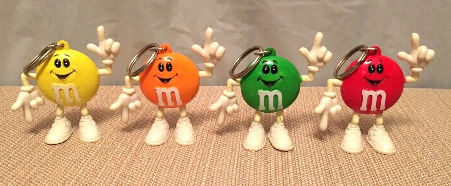 Lot of 4 M&M Character Vtg Keychains STREET KIDS - Red Green Yellow Orange 1980s M&M's