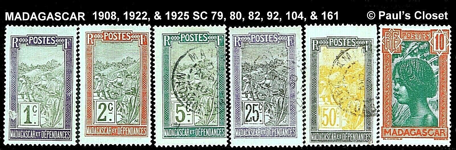 MADAGASCAR 1908 -1925 SC 79, 80, 92 &104 TRANS IN SEDAN CHAIR MNH (2) UNG (2) FV Без бренда