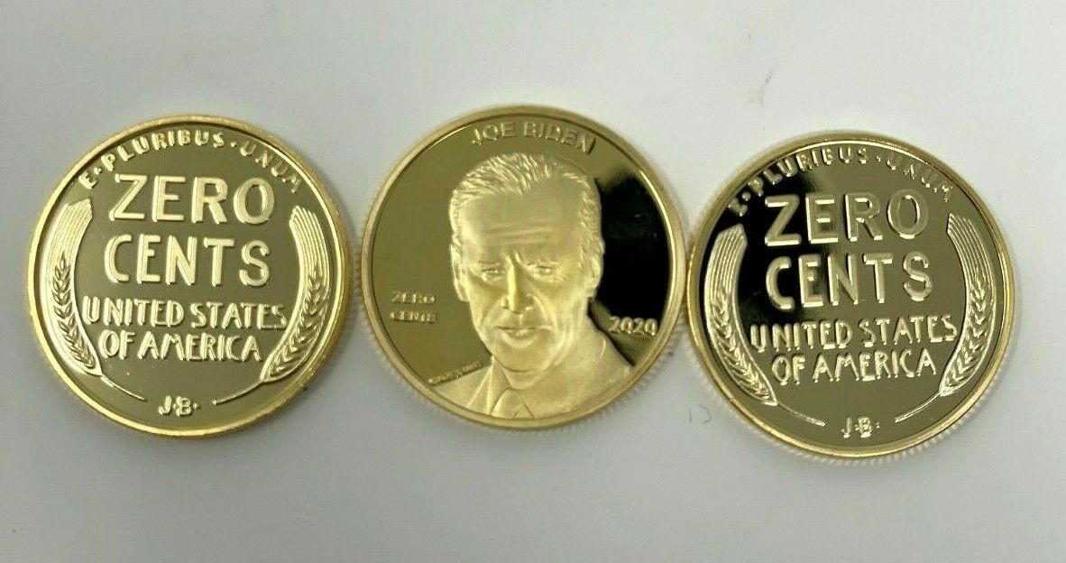 2020 RARE = Unique 3x Joe Biden ZERO CENTS coin/ Trump Thumping Biden Coin Без бренда