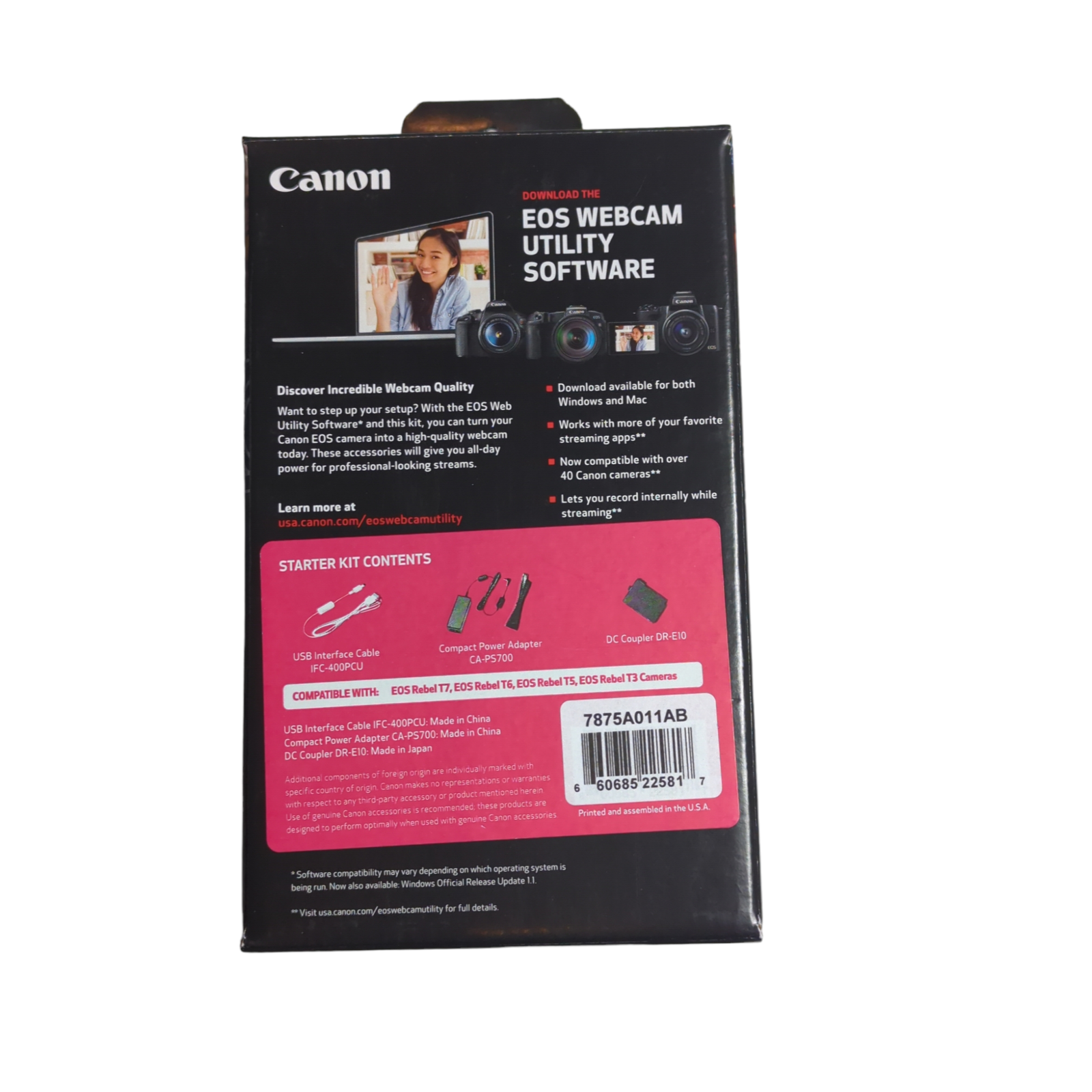 NEW Canon EOS Webcam Accessories Starter Kit for EOS Rebel T7 T6 T5 T3 7875A011 Canon - фотография #3