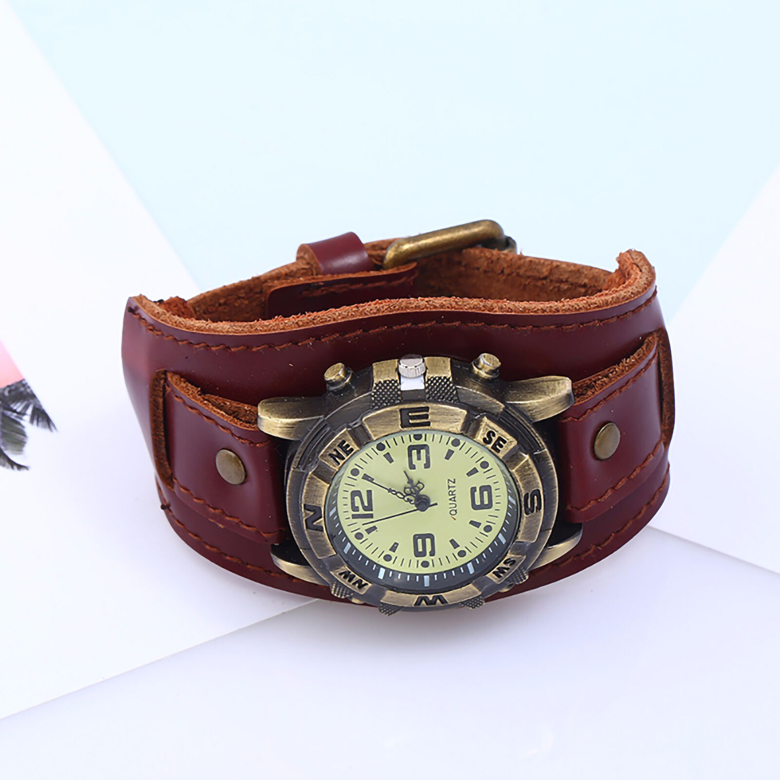 Quartz Wristwatch Round Dial Durable Faux Leather Band Watch Adjustable Unbranded - фотография #6