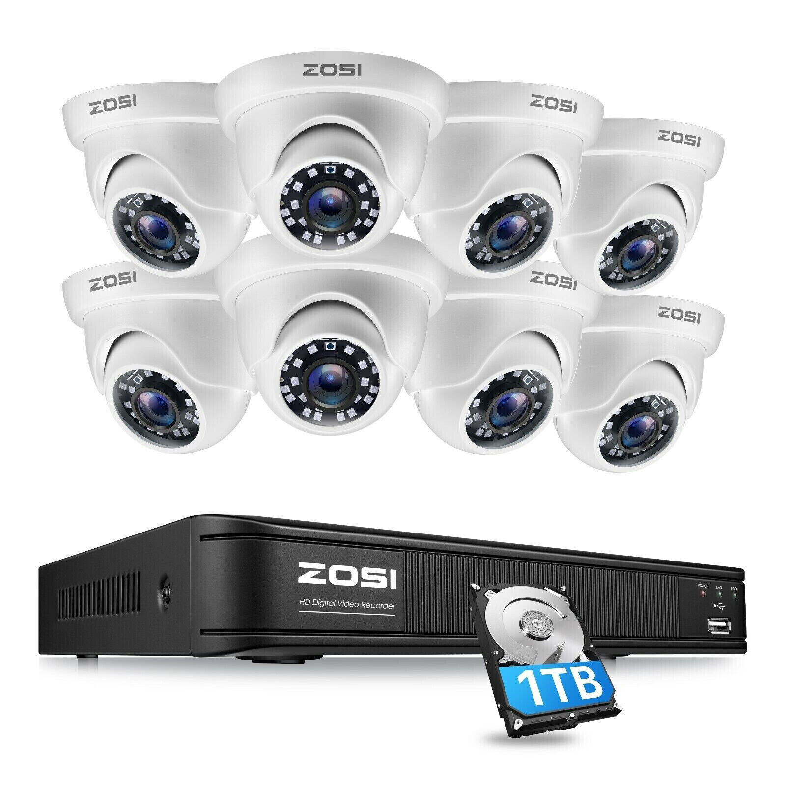 ZOSI 1TB 8CH 1080P DVR 1500TVL Outdoor IR LEDs Dome CCTV Security Camera System ZOSI Does Not Apply