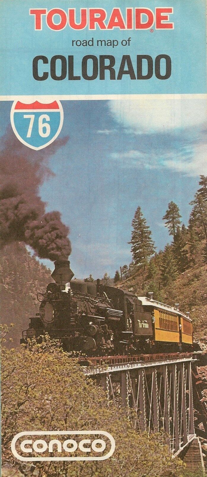 1976 CONOCO OIL Silverton Steam Train Road Map COLORADO Denver Pueblo Pikes Peak Conoco