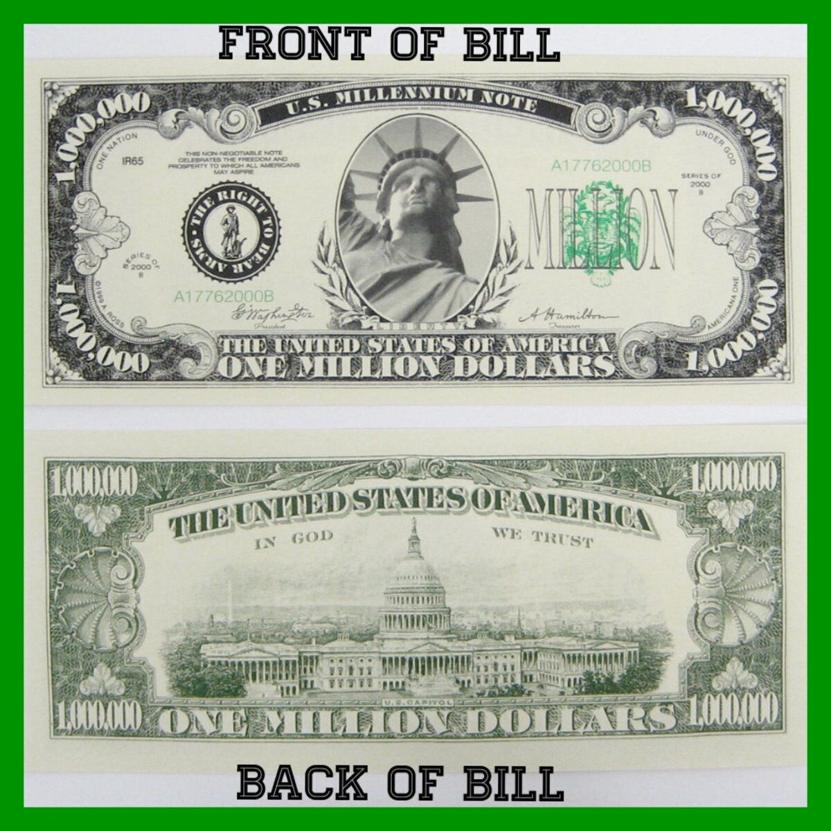 1000 Classic Million Dollar Bills - Novelty Fake Play Joke Money Prop Bills Без бренда