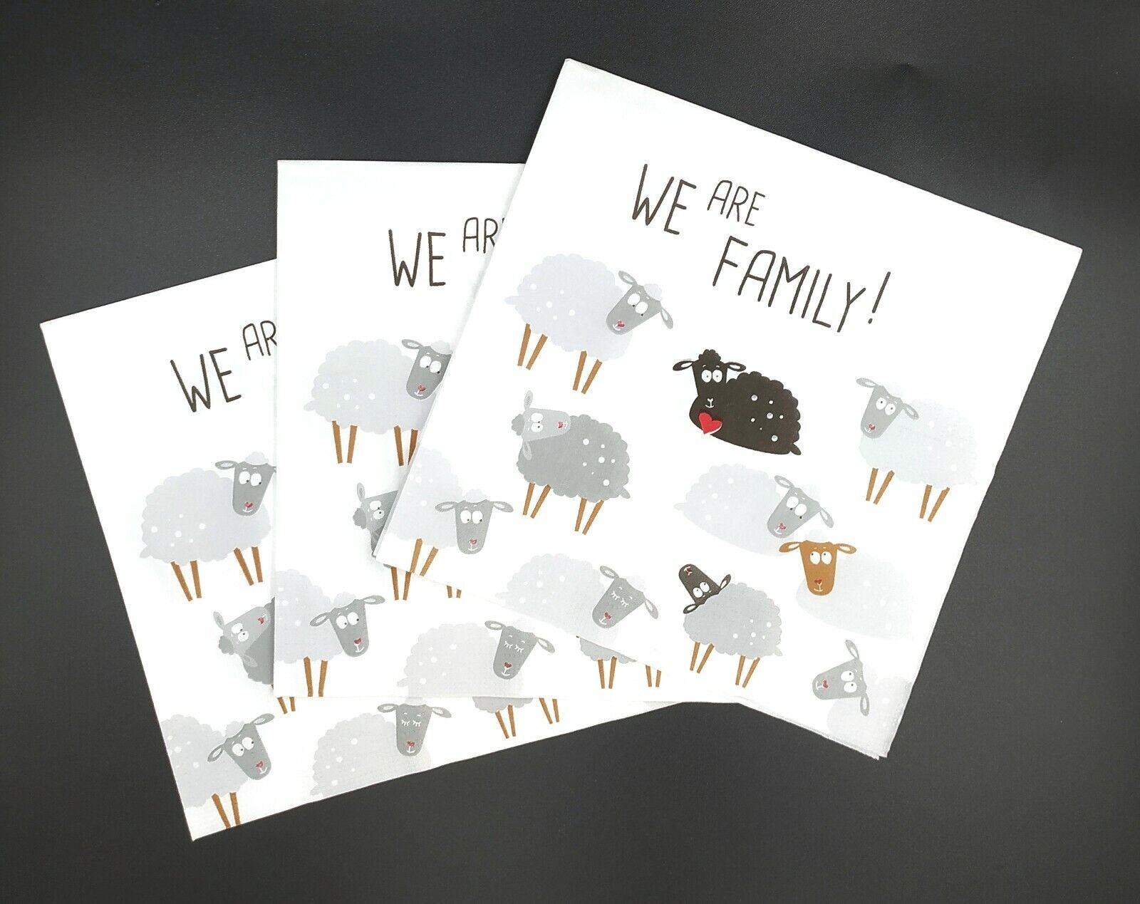 P828# 3 x Single Paper Napkins For Decoupage Black Gray Sheep Family Pattern PPD 1334421 - фотография #3