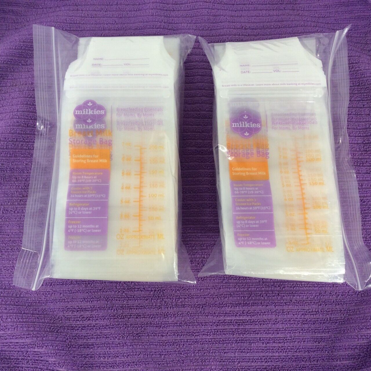  Milkies "No-Break No-Leak" Breast Milk Storage Bags 2X50 count (100) BPA-Free  Milkies Does Not Apply