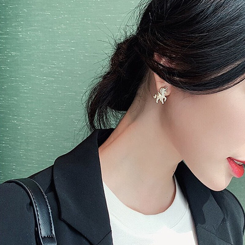 2022 Fashion Animal Horse KC Gold Crystal Earrings Ear Stud Women Jewelry Gifts Rinhoo - фотография #6