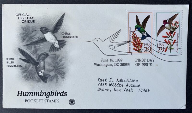 US 3 FDC covers humminbirds booklet stamps Washington DC 1992 Без бренда - фотография #3