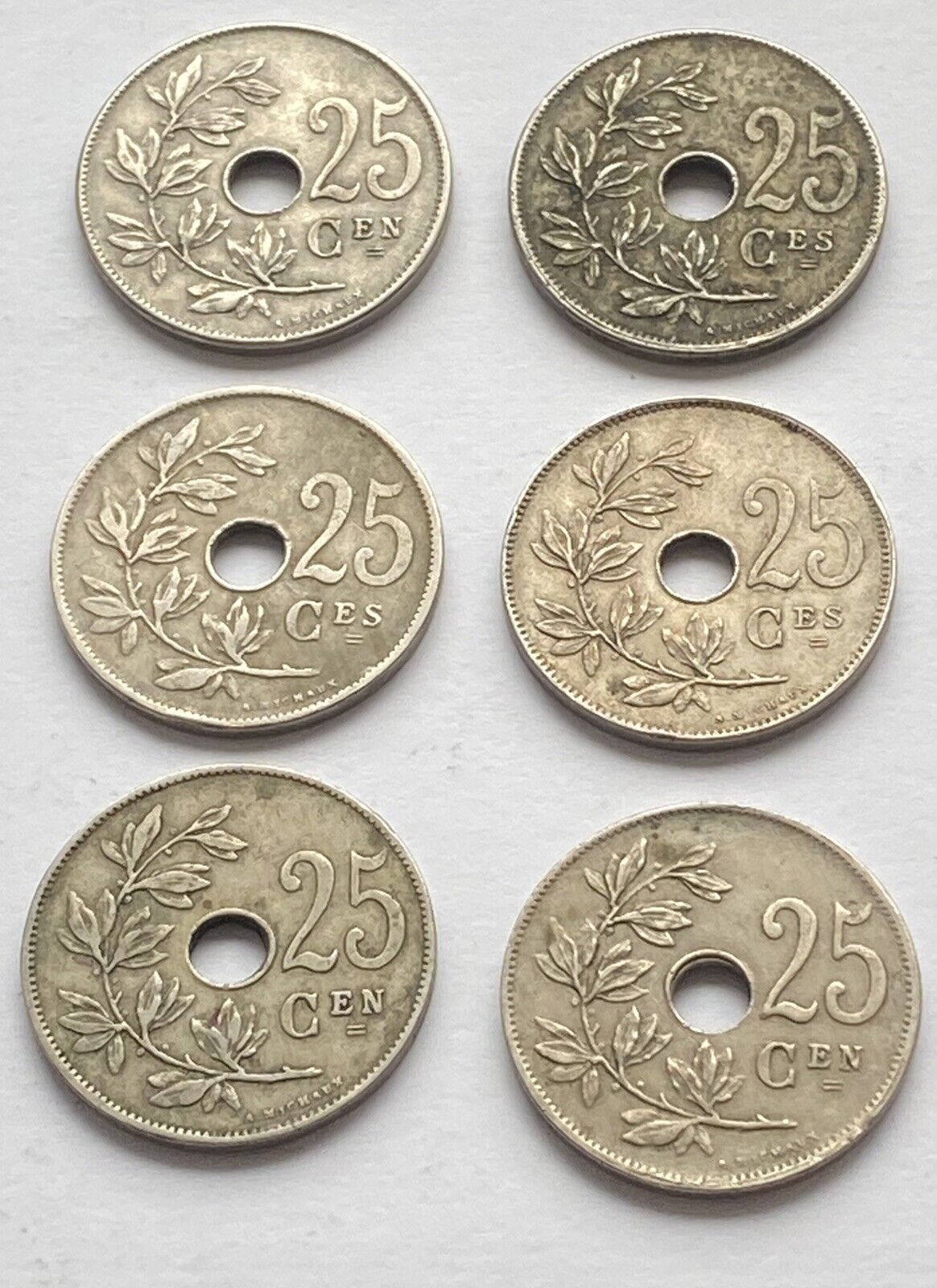 6 x - Belgium - 25 Centimes - 1910,1920,1922,1925,1927 & 1928 - Free UK P&P  Без бренда - фотография #2