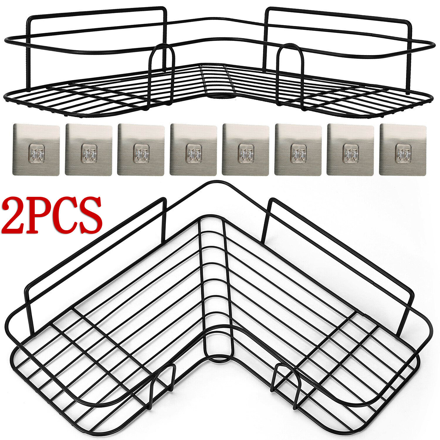 2pcs Shower Caddy Shelf Bathroom Corner Bath Storage Holder Rack +Adhesive Hooks iMounTEK Does not apply - фотография #9