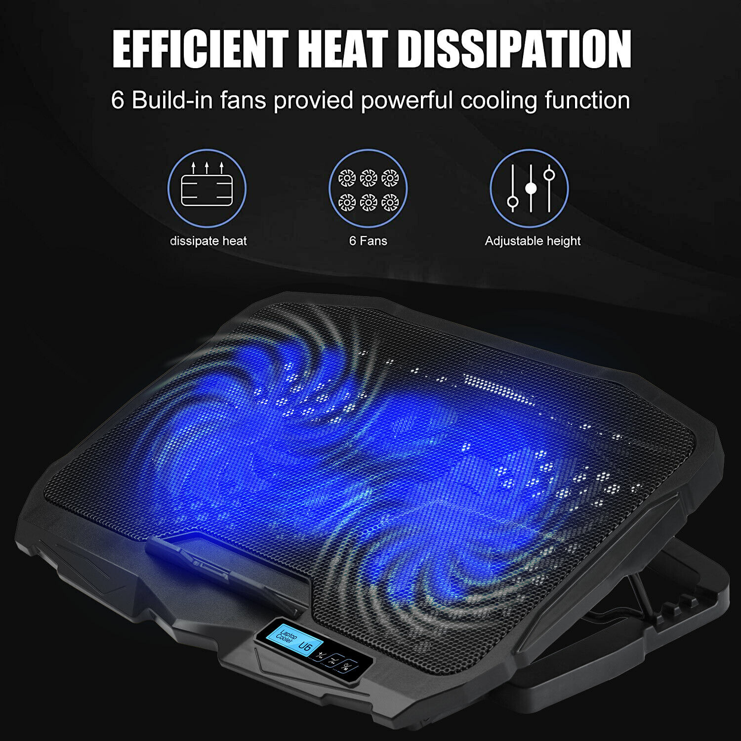 Wind Laptop Cooling Pad LED Display - 4 Blue LED Fans Light Quiet Rapid Cooler YELLOW-PRICE YP-LCP-45 - фотография #2