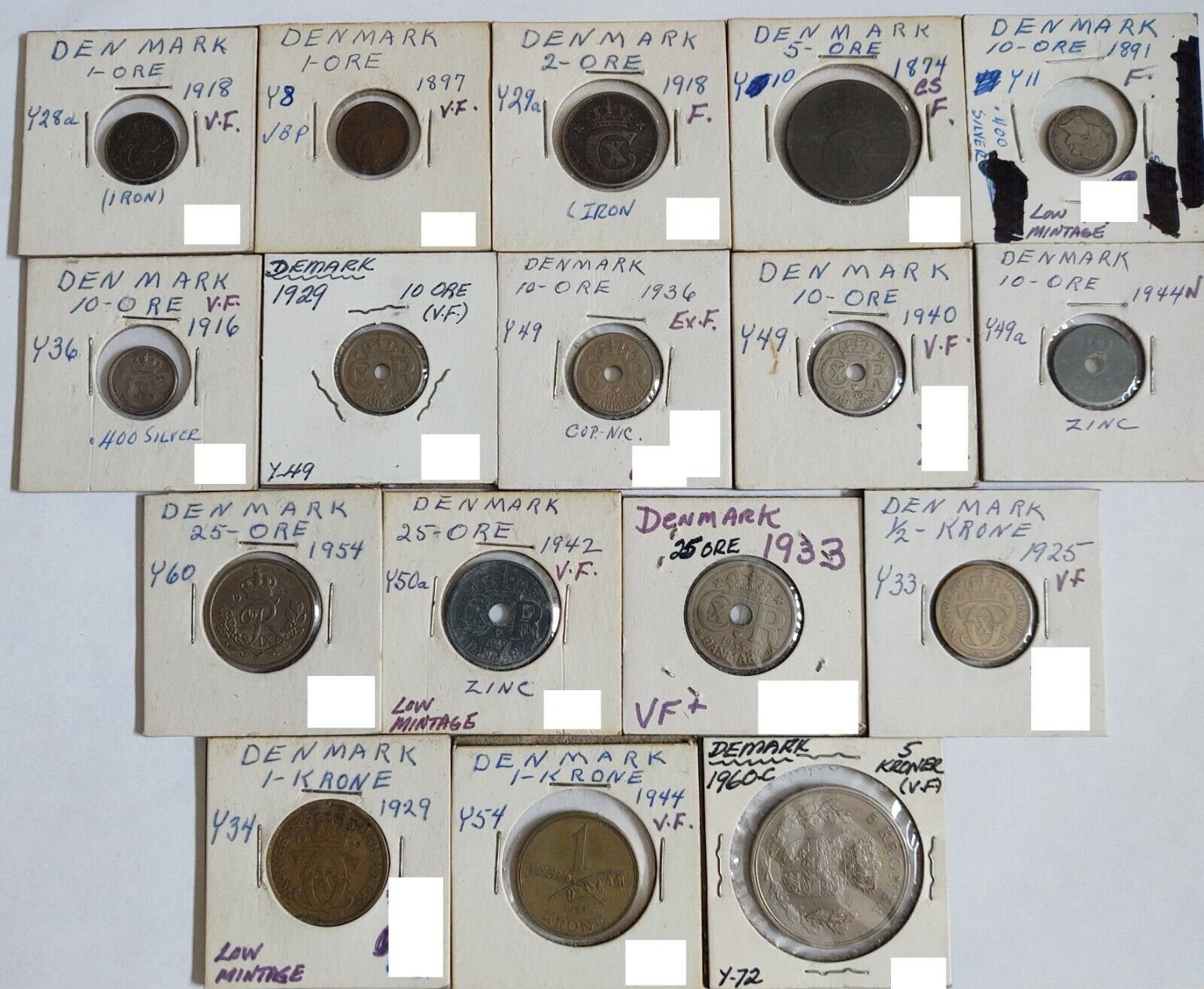 Denmark, lot of 17 coins, 1874 - 1960 Без бренда