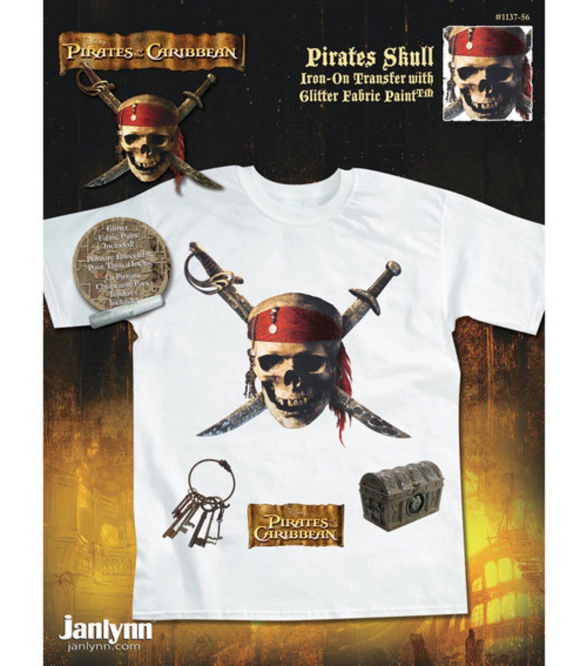 Lot of 2 - NEW Disney Pirates Of The Caribbean Iron On Transfer Skull and Swords Janlynn Does not apply