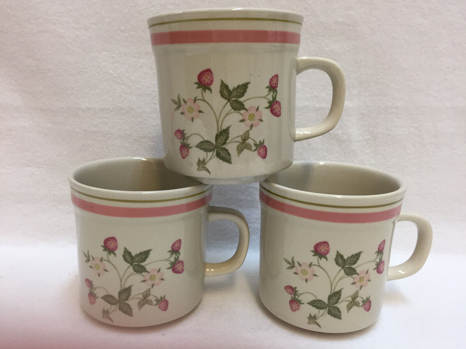 Strawberry Patch by Newcor Stoneware 8 oz Cup Vintage Mug Set of 3 Newcor Stoneware Strawberry Patch