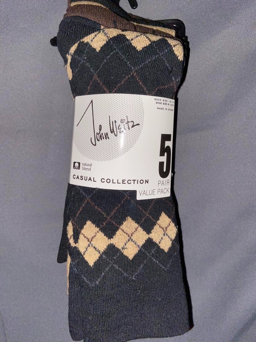 John Weitz Casual Collection Mens Socks, Sock Size 10-13, 5 Pair John Weitz
