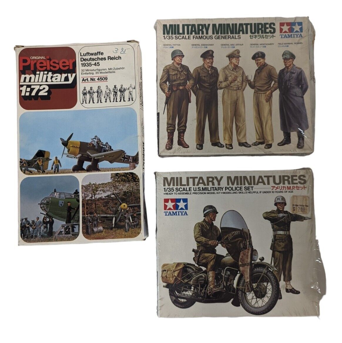 Tamiya Military Miniatures Preiser Figure Set WWII 1:35 Model Kit Lot of 3 NIB Tamiya MM218, MM184