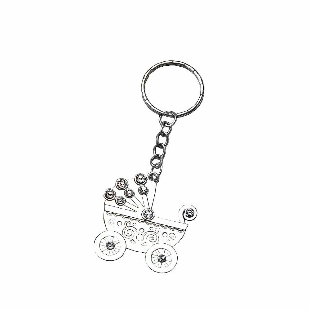 15-144 OH Baby Silver Baby Carriage Key Chains - Baby Shower Birthday Favors Fashion Craft 4271 - фотография #3