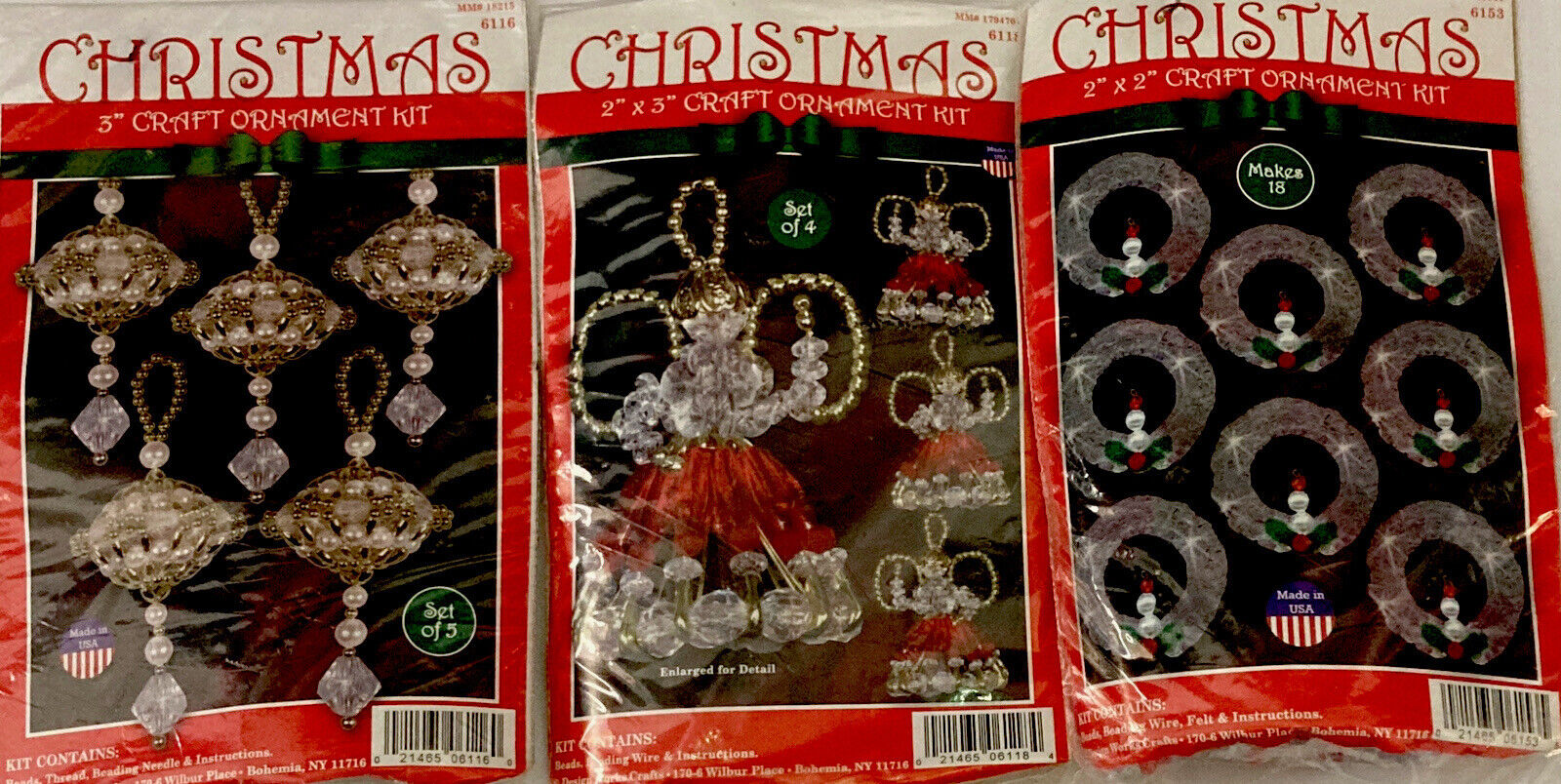 Lot of 3 Christmas Design Works Bead Ornament Kits Angels Wreath Danglers  Design Works Crafts