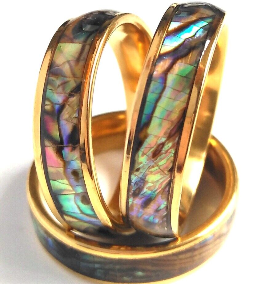 12pcs Gold & Silver Stainless Steel Abalone Shell Ring 6MM Unisex Trendy Jewelry Unbranded - фотография #2