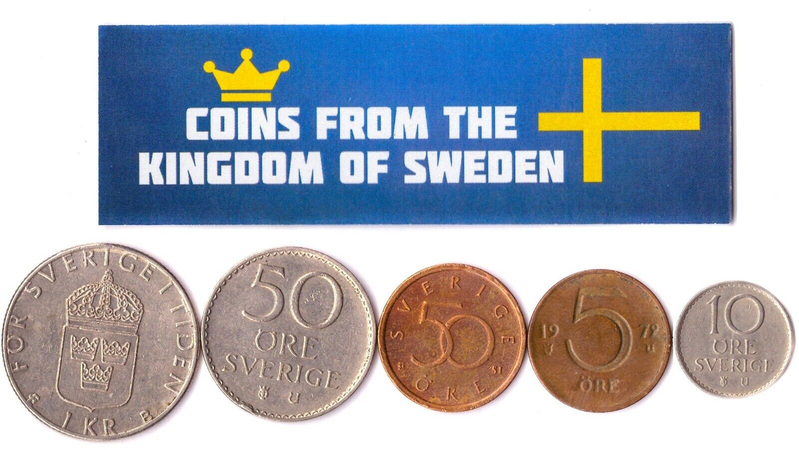 5 SWEDISH COINS DIFFERENT EUROPEAN COINS FOREIGN CURRENCY, VALUABLE MONEY Без бренда - фотография #2