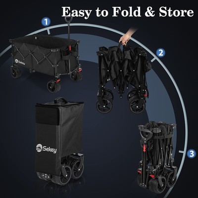 220L Collapsible Foldable Wagon with 330lbs Weight Capacity, Heavy Duty Foldi... Sekey - фотография #6