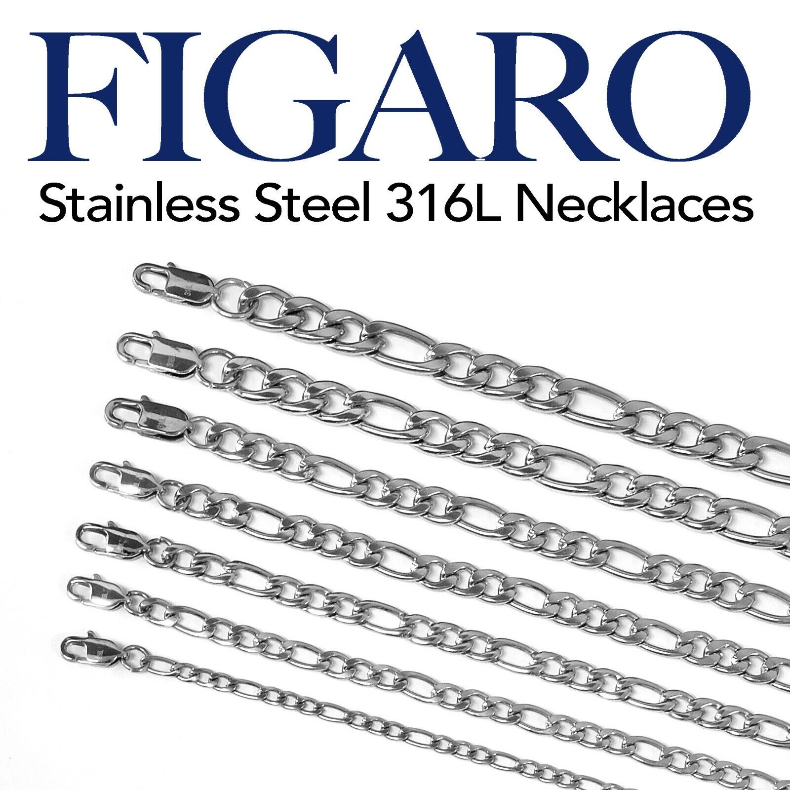 Figaro Stainless Steel 316L Link Chain Necklace Man Woman 14in-48in Silver Color JCbrilliance
