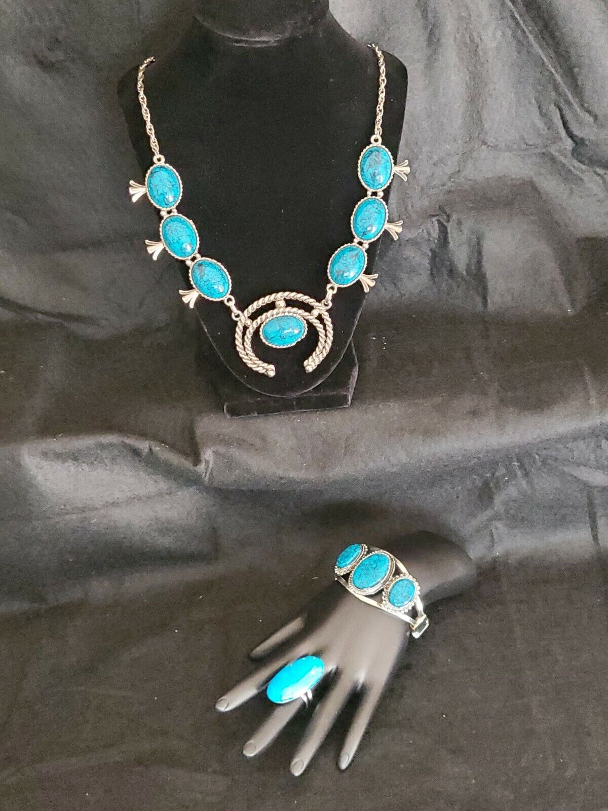 Stunning Native American Inspired  Squash Blossom Necklace Bracelet and Ring Unbranded