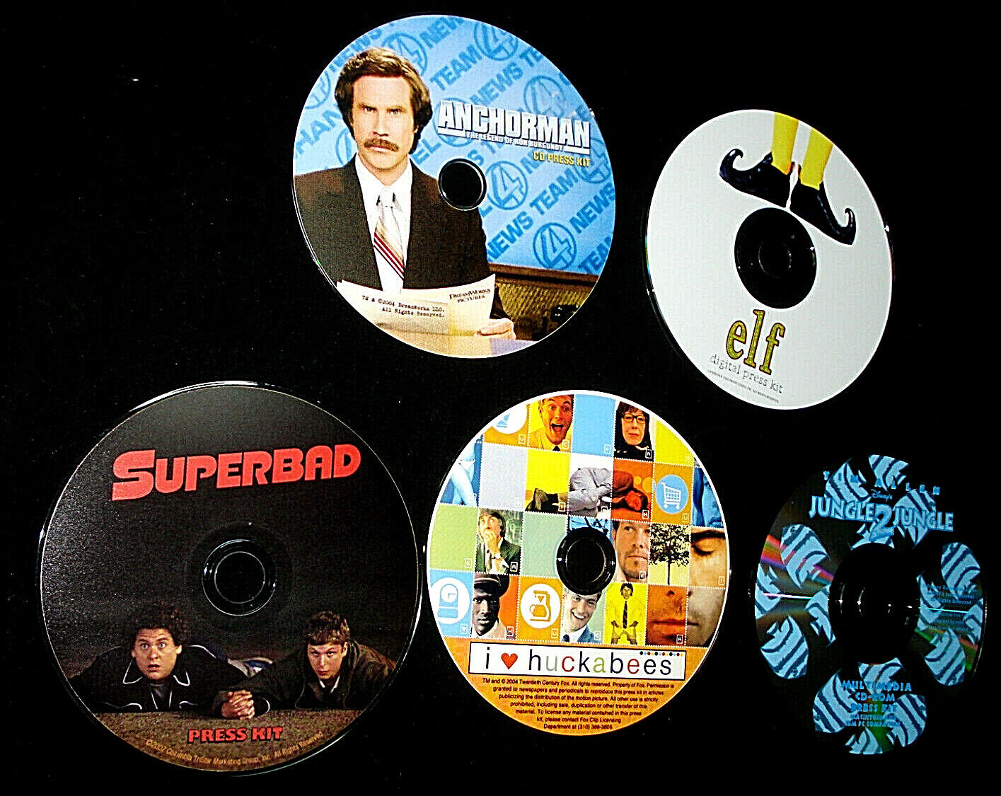 Lot Of 5 Digital PressKits -CD Photos- ANCHORMAN, SUPERBAD, ELF, HUCKABEES, J2J Без бренда