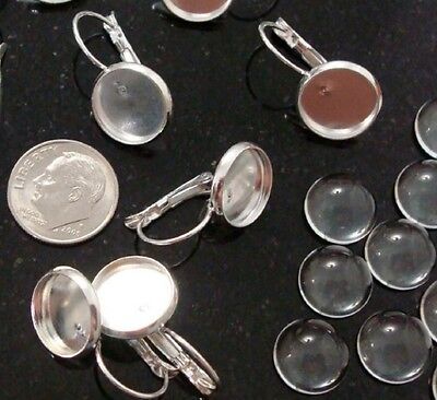 12 Silver plated mini photo earring frames with glass domed cabochons  FPE072 Silversmithsupply.com - фотография #2
