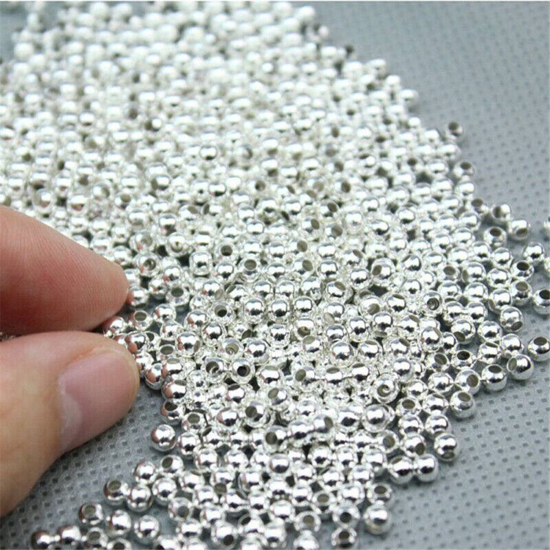 100PCS Genuine 925 Sterling Silver Round Ball Beads DIY Jewelry Making Findings  Yanqueens Does not apply - фотография #4