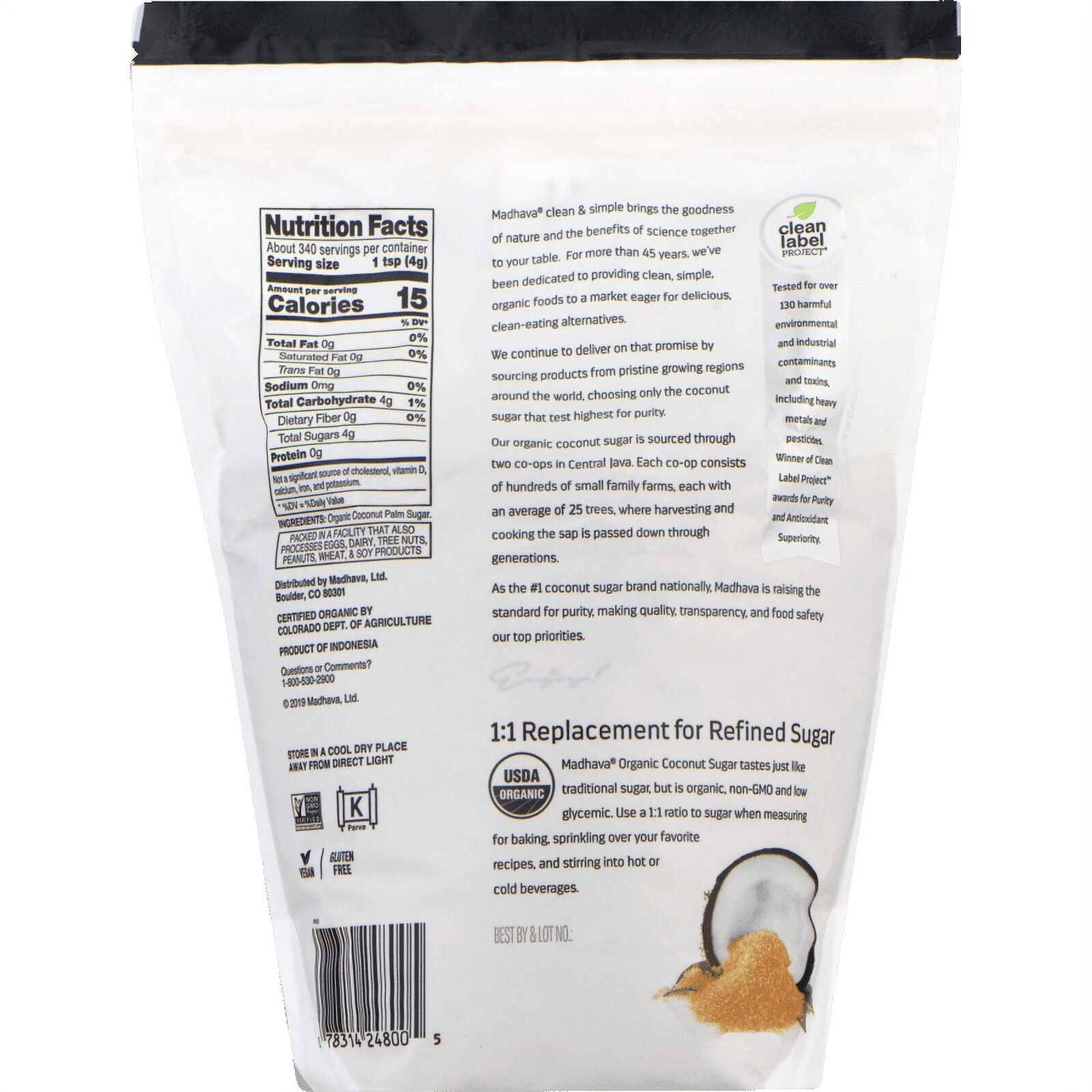 Madhava Organic Unrefined Coconut Sugar, 3 lbs Bag Madhava PP-GRCE39127 - фотография #6