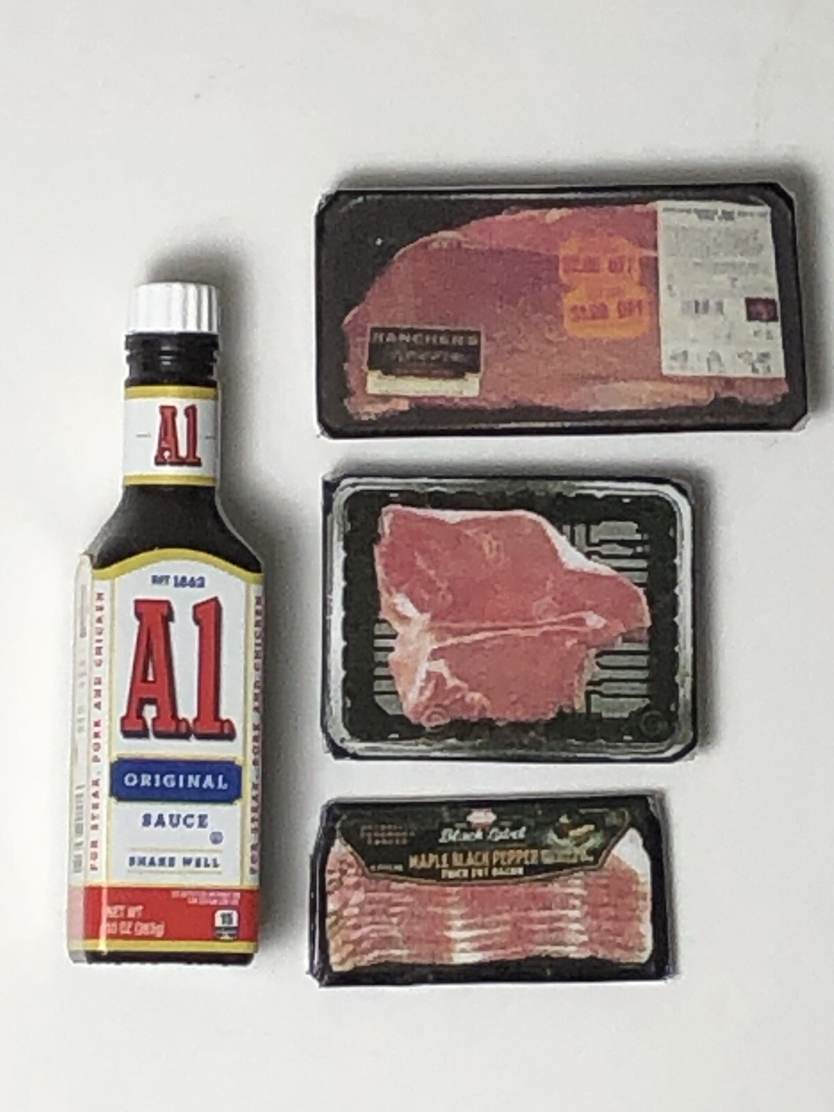 4pc BARBIE Doll FOOD Lot A1 STEAK Sauce 🥩  Bacon Little Kitchen Meat 1:6 SCALE Unbranded - фотография #9