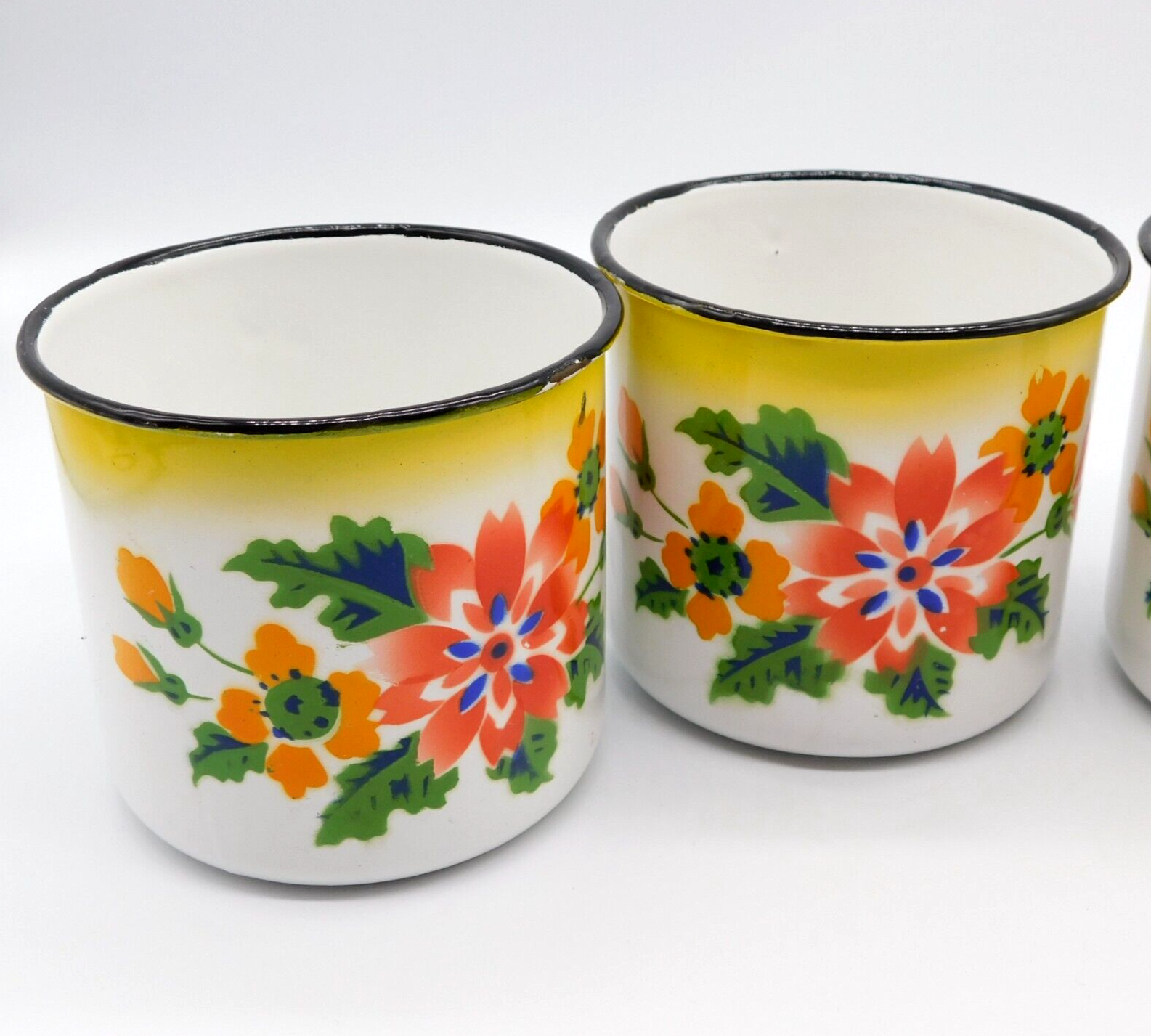 VTG 14 pc Metal Rossini Enamel Ware Floral Set 2 plates 8 bowls 4 cups Hong Kong Rossini - фотография #16