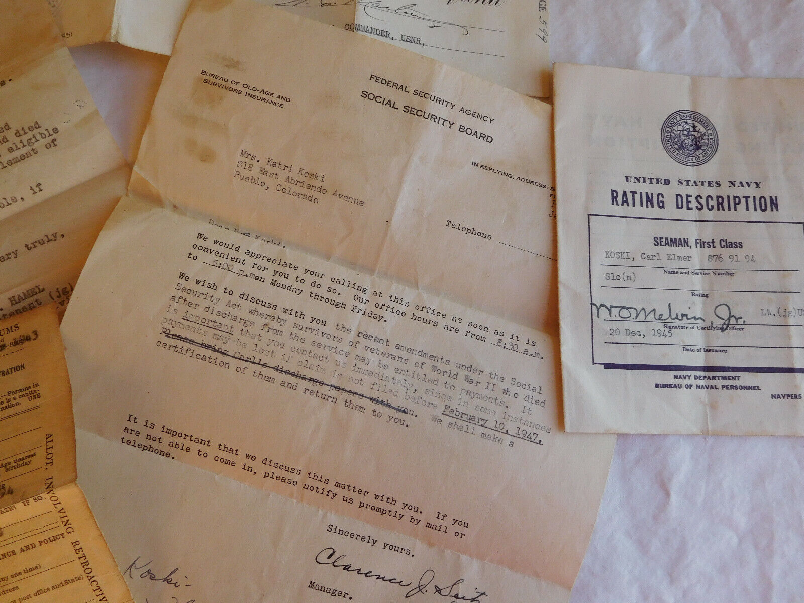 WWII EPHEMERA lot of 9 pieces Discharge Insurance Soc Sec Letters vtg 1944-1951 Без бренда - фотография #4