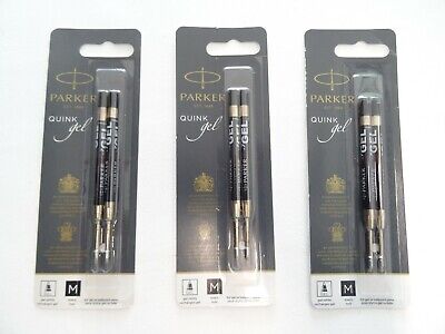 6 - Genuine PARKER QUINK GEL Ballpoint Pen Refills - BLACK .7mm - 3 Sealed Packs Без бренда